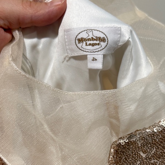 Monbebe Lagos Girl Gold Sequin Tulle Dress 4 Puffy Princess Flower Girl Birthday - Picture 2 of 9